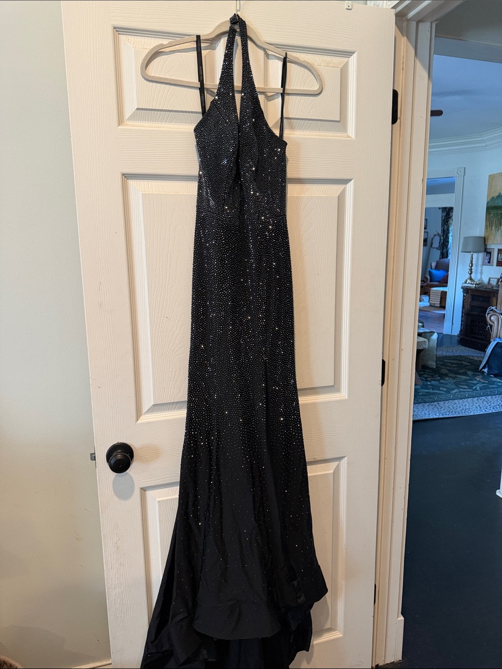 Sherri Hill Black Halter Sequin Evening Gown
